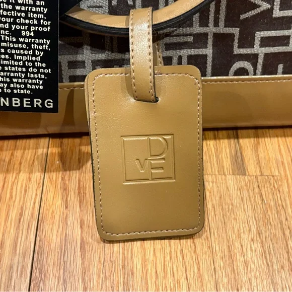 Diane Von Furstenberg Logo Large Fashion Laptop Tote Bag Olive & Camel 18x13x5 - Picture 4 of 12